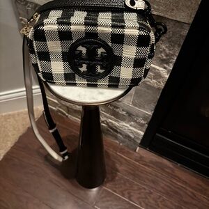 Tory Burch Black and Cream Checkered Crossbody Bag